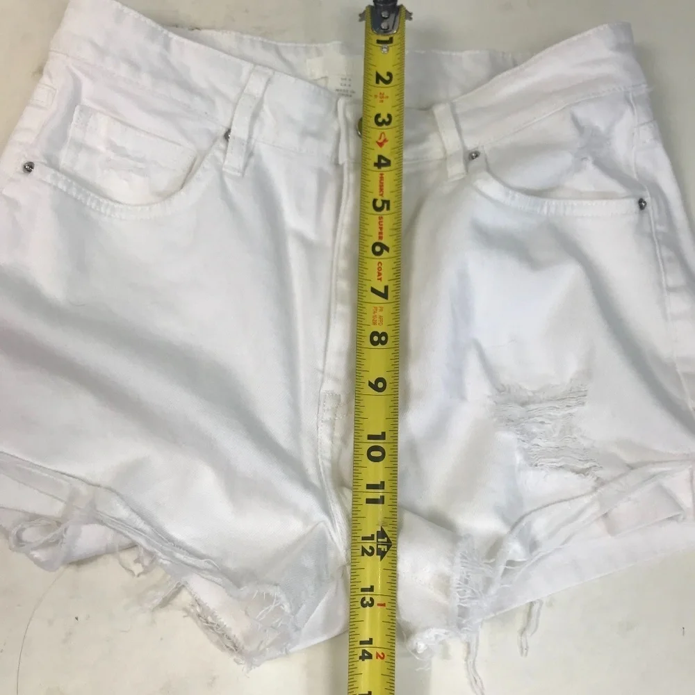 High Rise White denim raw edge cutoff shorts size6